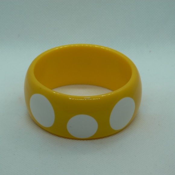 Vintage Wide Chunky Plastic Bakelite Yellow White - Picture 3 of 4